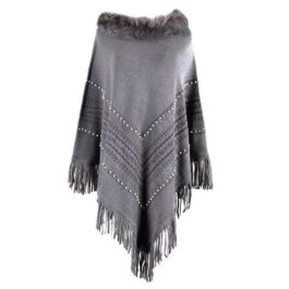 Kaschmir-Poncho für Damen mit Pelzkragen