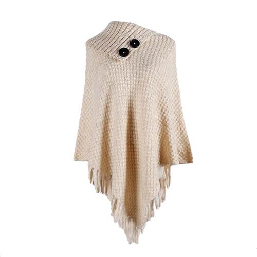 poncho femme col boutons beige 4