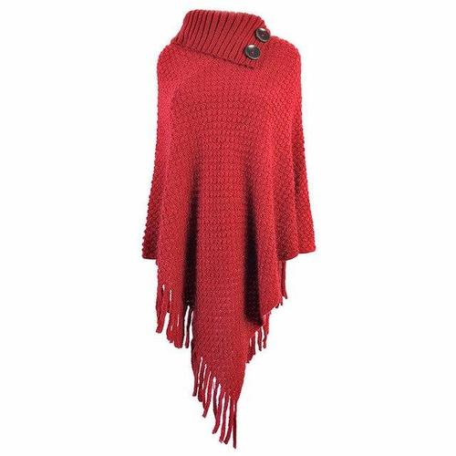 poncho femme col boutons rouge 2