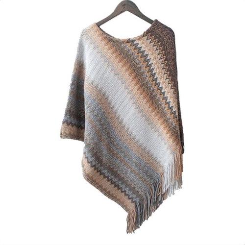 poncho femme hiver a rayures blanc 3