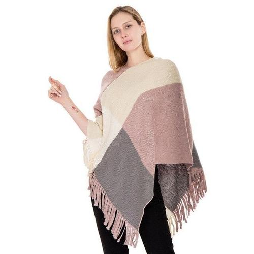 poncho femme laine hiver gris rose 3