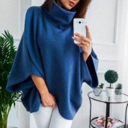 Karierter Stehkragen-Poncho für Damen