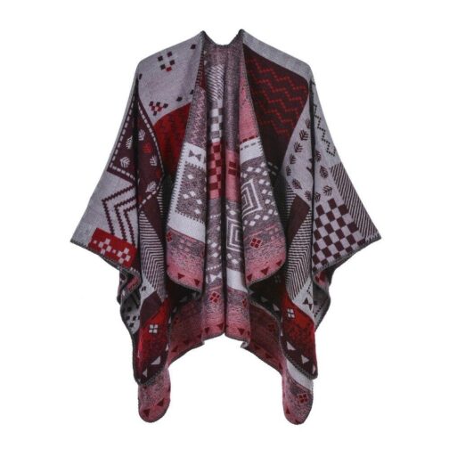 poncho femme patchwork rouge 871
