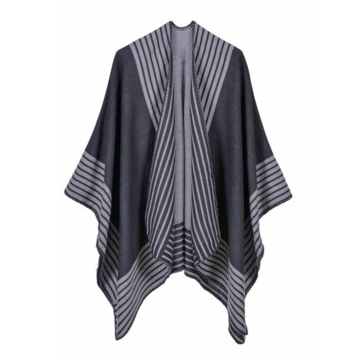 poncho femme rayures gris 953