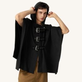 Schwarzer Herren-Poncho mit Kapuze