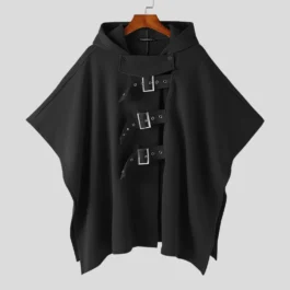 Schwarzer Herren-Poncho mit Kapuze