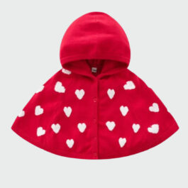 Roter Kinderponcho mit weißen Herzen